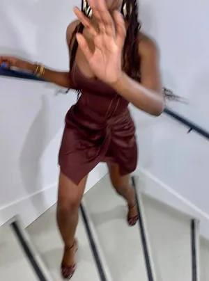 ZARA Bloggers Favorites Brown Topstiched Draped Dress thumbnail 10