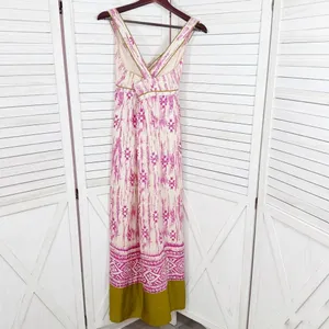 Loft Silk Ikat Tribal Print Maxi Dress Sundress Pink Cream Size‎ 2 thumbnail 12
