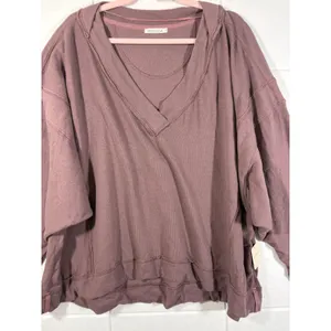 Free People Staycation Pullover Top Elderberry Tea Purple Waffle Knit OB2316979 thumbnail 4