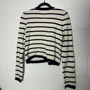 Marled Women Striped Cardigan Sweater White Black Gold‎ Crest Buttons Small prep thumbnail 6