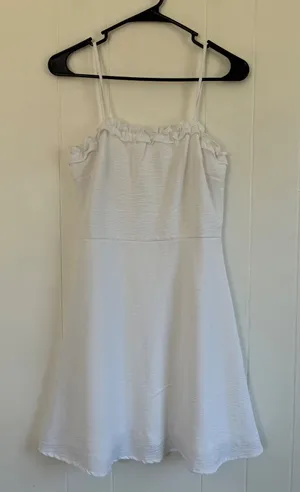 Altar'd State‎ White Ruffle Spaghetti Strap Mini Dress Textured Fit Flare Size S thumbnail 1