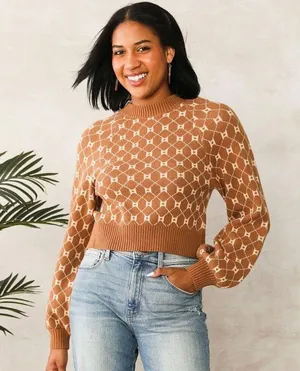 Buckle | Willow & Root Open Back Tie Sweater Brown Print Neutral Size Small BKE thumbnail 2