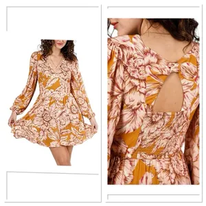 B.O.G Band of the‎ Free Long Sleeve Mini Dress Gold Blush Pink Floral Medium New thumbnail 2