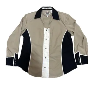 Vtg Cumberland Outfitters Tan Black White Color Block Western Shirt Womens-Lrg thumbnail 1