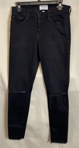 FRAME Womens 29 Black Jeans Empire‎ Skinny Distressed Knee Raw Hem Preppy Grunge thumbnail 1