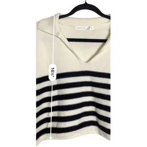 Altar’d State Sweater Womens XS Ivory Black Stripe Collared Coastal Preppy Knit thumbnail 10