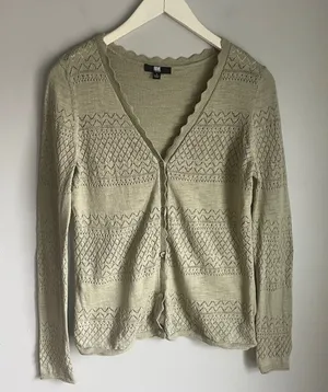 Frye Cardigan 100 Cotton Pointelle Scalloped Cottagecore Dainty Green Small Boho thumbnail 1
