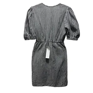 Topshop Black & White Gingham Puff Sleeve Wrap Mini Dress Size 6 thumbnail 2