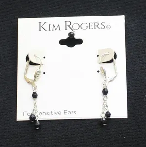 NWT Kim Rogers Chain Drop Beaded Dangly Earrings Silver Gray / Black 1.75" thumbnail 1