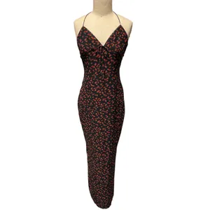 White Fox Black Floral Slip Dress Open Back Tie Maxi Small thumbnail 3