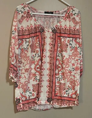 Suzanne Betro large orange pink peachy floral boho top thumbnail 1