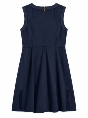 Tory Burch Addis Normandy Dress Womens Medium Navy Blue A-Line Pleated thumbnail 4
