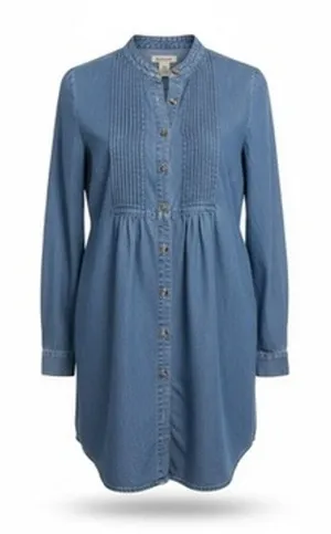 Ruff Hewn Chambray Tuxedo-Pleat Shirt Dress — M thumbnail 1