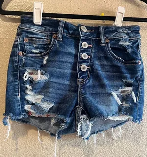 American eagle Distressed High-Rise‎ Denim Shorts - Blue mini shorts size 4 thumbnail 1