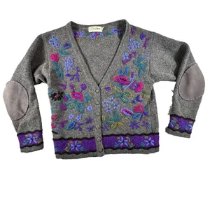 VTG L.L. Bean Womens M 100% Wool Cardigan Sweater Embroidered Elbow Patches 80's thumbnail 2