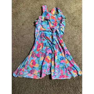 Jona Michelle Girls Blue Tropical Fruit Floral Print Tie Front Dress Size 6 thumbnail 2