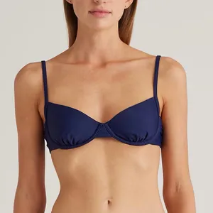 NWOT Quince Women's Italian Demi Bikini Top Navy Blue Size Large thumbnail 1