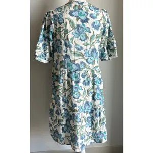 Garnet Hill Blue Floral Printed Organic Cotton Tunic Mini Dress Layered Size S thumbnail 4