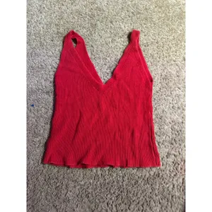 Brandy Melville Red Ribbed Knit Deep V-Neck Tank Top Sleeveless Vest One Size thumbnail 3