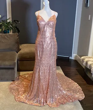 Women’s Pink Fully Sequined Mermaid Style Prom Party Dress Size 6 NWT thumbnail 1