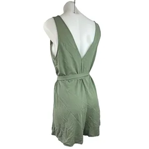 Zara Green Sleeveless V-Neck Belted Tie Waist Pull On Jumpsuit Romper Shorts M thumbnail 2