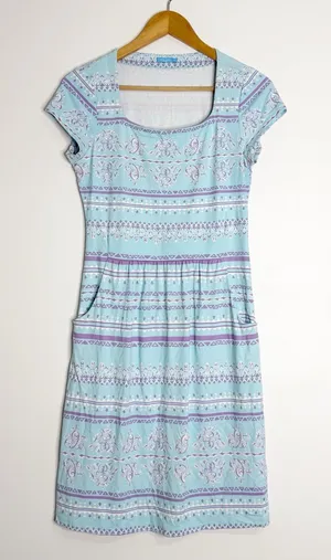 J.McLaughlin Blue Purple Print Cap Sleeve Pocket Dress Size XS thumbnail 1