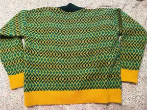 Oversized Diamond Patterned Cardigan Sweater Green Size undefined thumbnail 5