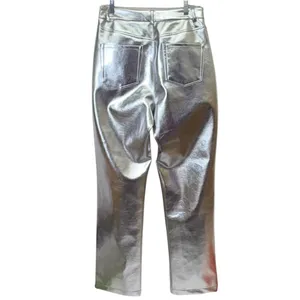 7 For All Mankind Silver Metallic Coated Straight‎ Leg Pants Size Medium NWT thumbnail 4