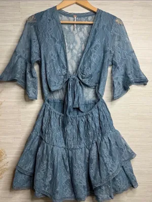 Free People Lace Blue Mini Dress thumbnail 3