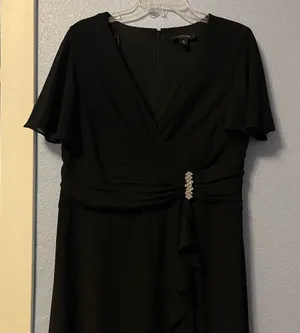 R&M Richards Black V-Neck Rhinestone Embellished Chiffon Evening Dress thumbnail 1