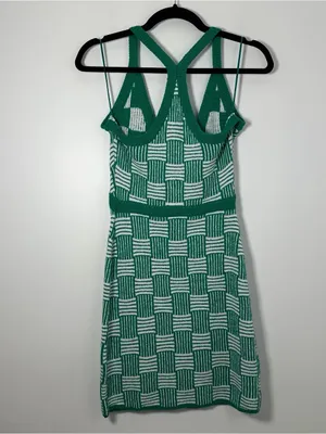 Free People Beach Women’s Green & White Terry Knit Mini Dress Size Small Boho thumbnail 4
