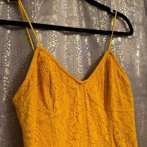 Free People Light Me Up Golden Yellow Floral Lace Slip Bodycon Dress Large thumbnail 6