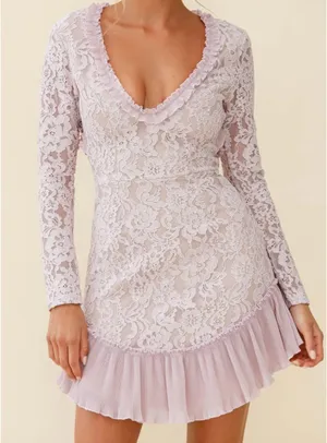 Selfie Leslie Isabella Long Sleeve Open Back Lace Dress Blush thumbnail 4