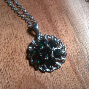 Green Crystal Floral Platinum over Brass Pendant Stainless Steel Necklace thumbnail 5