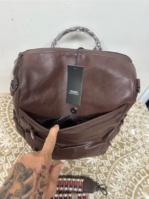 Everyday Brown Faux Leather Women's Backpack with Detachable Patterned Straps thumbnail 7