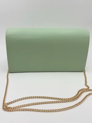 Mint Green Vegan Leather Envelope Clutch Bag with gold Chain‎ Evening Party thumbnail 7