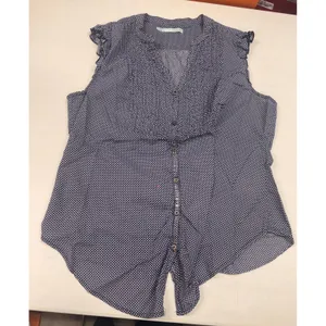Maurices Navy Blue Polka Dot Sleeveless Tie Front Button Down Blouse Large thumbnail 7