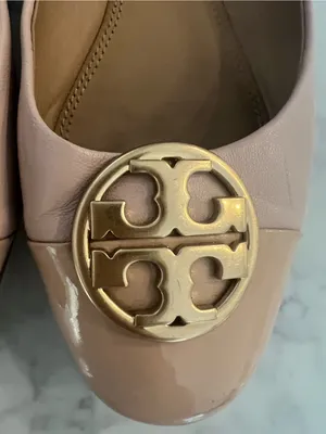 Tory Burch Blush Nude Leather Ballet Flats with Gold Logo Size 6 thumbnail 2
