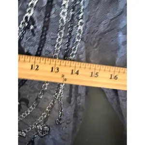 Vanity Y2k Womens Grey Lace Long Sleeve Mesh Cross‎ Chain Print Top Sm Grunge thumbnail 3