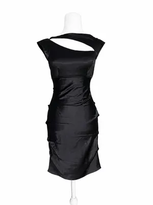 Hailey Logan Adrianna Papell Black Satin‎ Cutout Ruched Prom Party Dress Sz 3/4 thumbnail 2