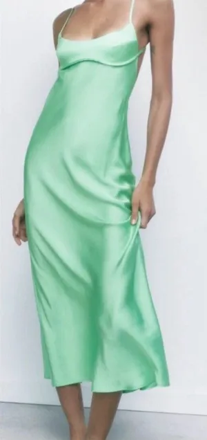 Zara Green Satin Slip Midi Dress thumbnail 1