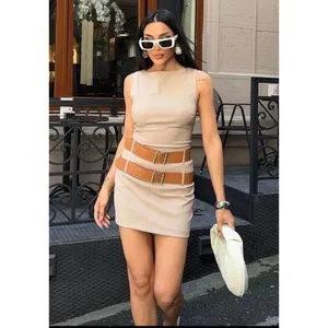 ZARA Women Beige Sleeveless Sheath Dress Boat Neck Belt Loop Detail Small NWT thumbnail 15