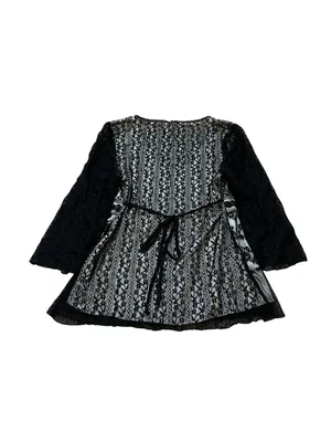Vintage Black Lace Mesh Babydoll Top Sheer Sleeves Tie Back Y2K Goth Dark Fairy thumbnail 6