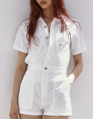 ZARA White Denim Romper thumbnail 1