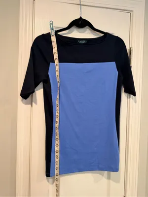 NWOT LRL Lauren Ralph Lauren Size S Blue Colorblock Boat Neck Cuffed Sleeve Top thumbnail 8