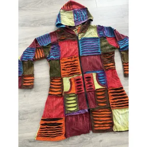 Women's Patchwork Multicolor Boho Hippie Grunge Long Sweater Distressed Sz Large thumbnail 2