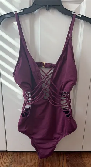 Ambrielle Women's Strappy Criss Cross One Piece Swimsuit Purple Size Large thumbnail 1