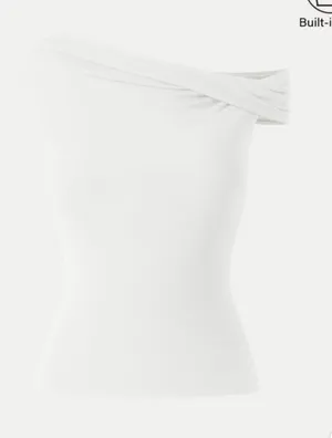 OGL White Off Shoulder Top Size S New Seamless Bra Top Ribbed Activewear Shirt thumbnail 1