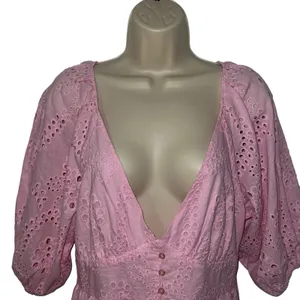 Sanctuary Pink Eyelet Maxi Dress Puff Sleeve Tiered Cotton Blend Size 6 V Neck thumbnail 4