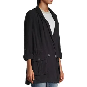Free People Black Utility Charly Blazer Jacket Double Breasted Cargo Pocket L thumbnail 11